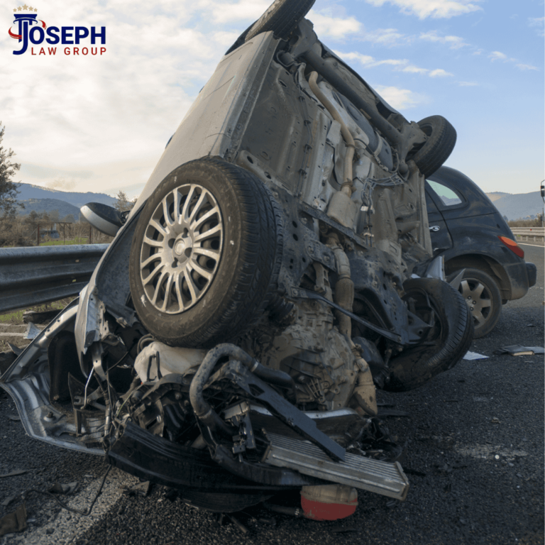 Upside down car at the scene of a crash before calling a Youngstown, OH car accident lawyer